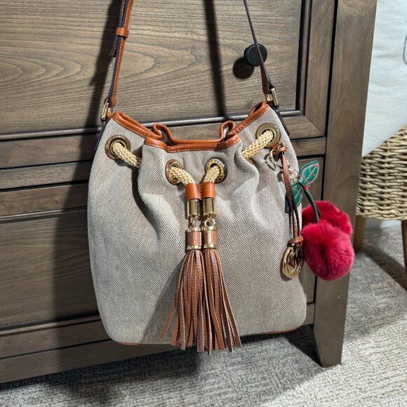 Michael Kors Marina Canvas Drawstring Bucket Bag - Rope & Tassel Detail - Picture 8 of 14